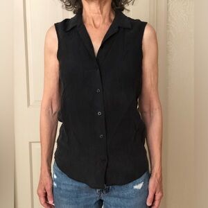 Everlane black silk sleeveless blouse